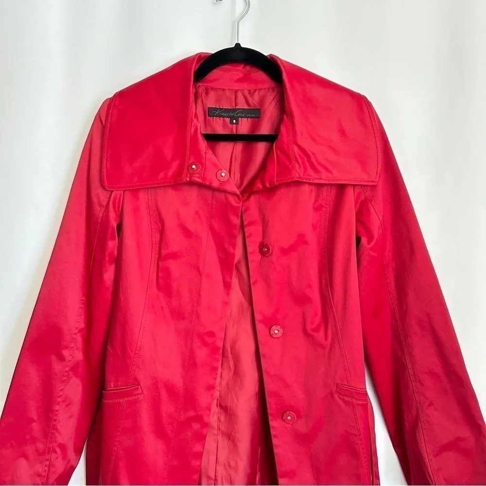 Kenneth Cole New York Women’s Red Mid Length Jacket Trench Coat Wide Collar sz S